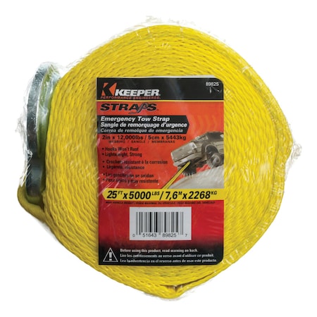 Keeper Keeper 2 in. W X 25 ft. L Yellow Tow Strap 5000 lb 1 pk 89825